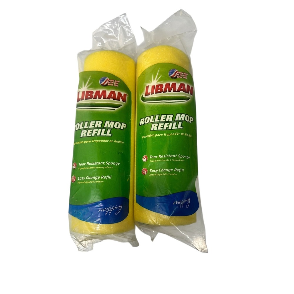 Libman Roller Mop Refill Yellow Tear-Resistant‎ Sponge 2-Pack New